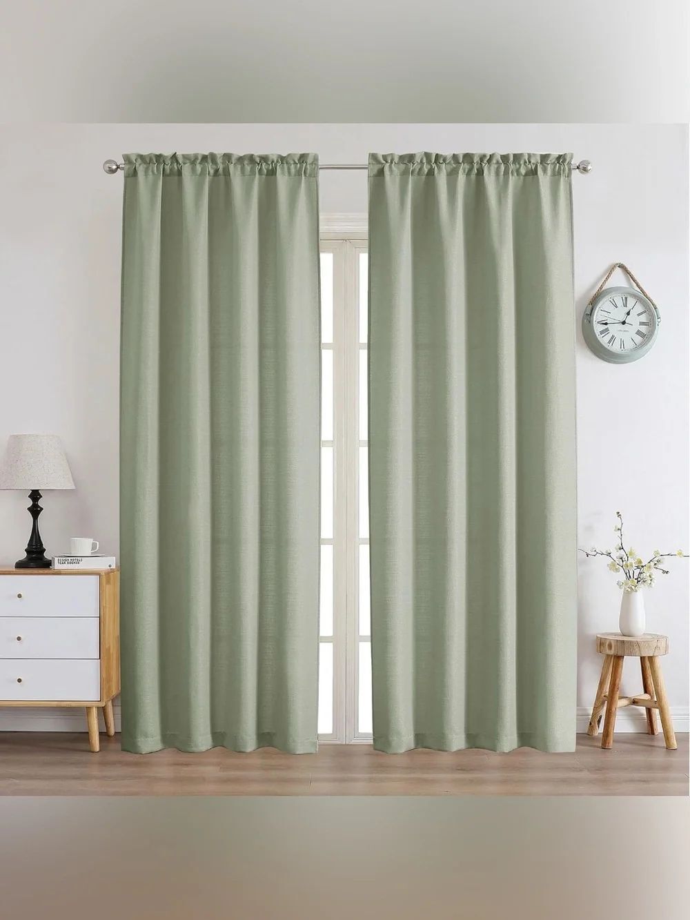 Chyhomenyc Bennett Faux Linen Curtains Sage Green 40x96 2 Panels